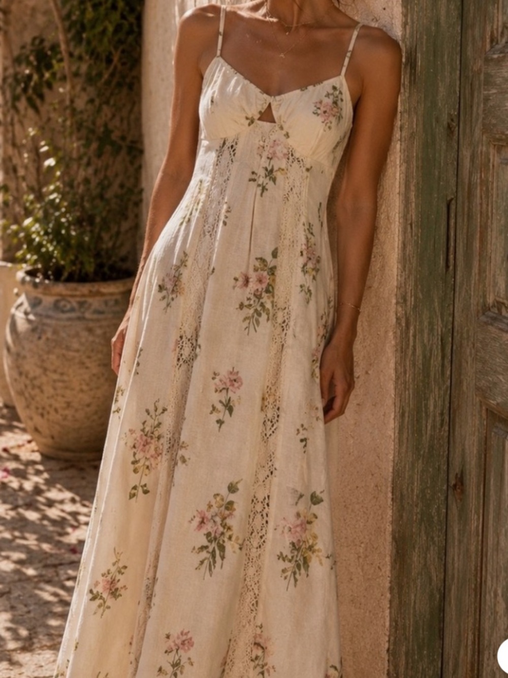 Caroline Constas Cream Maxi Dress with Floral Print